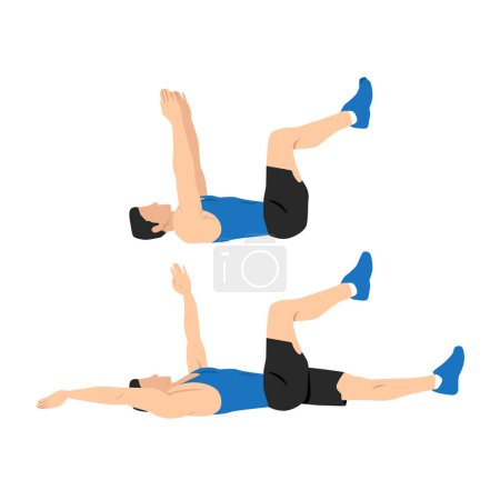 Illustration for Man doing dead bug exercise. Abdominals exercise. Flat vector illustration isolated on white background. Editable file with layers - Royalty Free Image