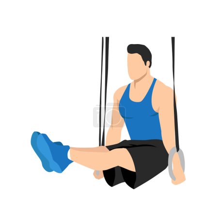 Illustration for Man doing gymnastic Ring L-Holds. Abdominals exercise. Flat vector illustration isolated on white background. Editable file with layers - Royalty Free Image