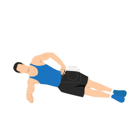 Illustration for Man doing side plank. Abdominals exercise. Flat vector illustration isolated on white background. - Royalty Free Image