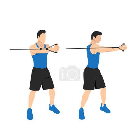 Illustration for Man doing cable core rotation. Abdominals exercise. Flat vector illustration isolated on white background. - Royalty Free Image