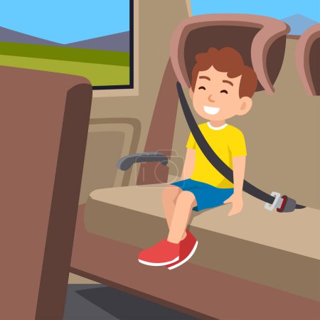 Illustration for Cute little boy smiling and sitting on the back seat of car - Royalty Free Image