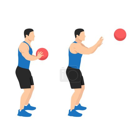 Ilustración de Hombre haciendo pelota de medicina pecho pase ejercicio vector plano ilustración aislado sobre fondo blanco - Imagen libre de derechos