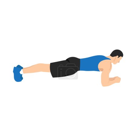 Illustration for Man doing plank. abdominals exercise flat vector illustration isolated on white background - Royalty Free Image