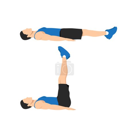 Illustration for Man doing lying leg raises exercise. Abdominals exercise. body weight lifts flat vector illustration - Royalty Free Image