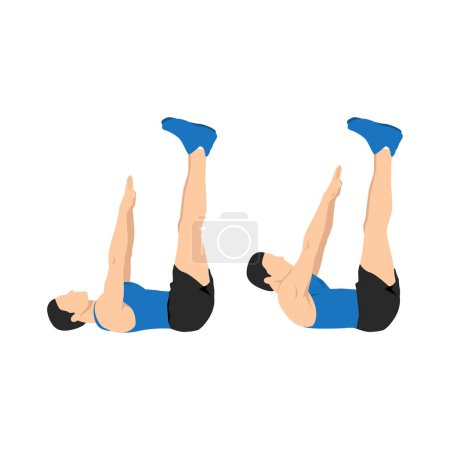 L'homme qui fait les orteils atteint. Exercice de craquements. illustration vectorielle plate d'un homme en abdos exercice isolé sur fond blanc