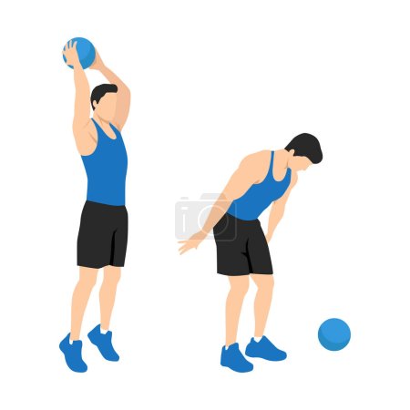 Illustration for Man doing Medicine ball slams exercise. Flat vector illustration - Royalty Free Image