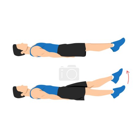 Illustration for Flutter kicks exercise. Flat vector illustration isolated on white background. Workout character - Royalty Free Image