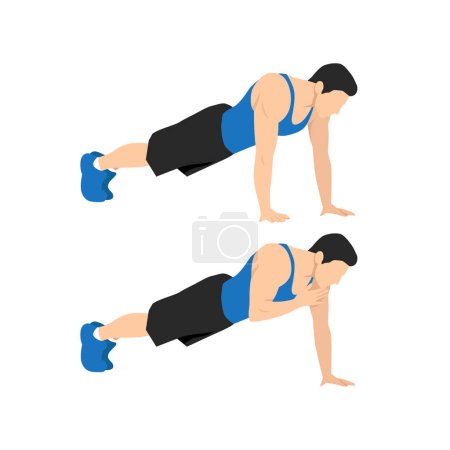 Illustration for Plank shoulder taps exercise. Flat vector illustration isolated on white background. Layered vector. Abs workout - Royalty Free Image