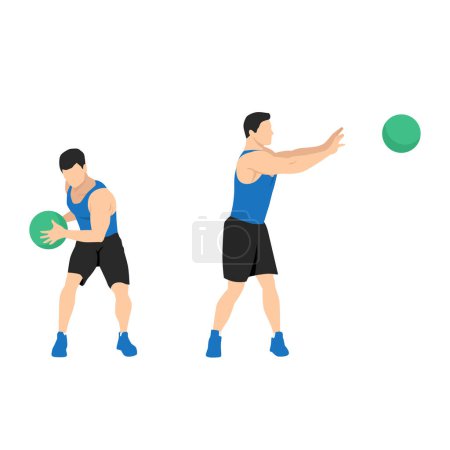 Illustration for Side lateral medicine ball throw. Slam exercise. Flat vector illustration isolated on white background. workout character set - Royalty Free Image