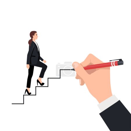 Illustration for Career, business concept sketch, vector illustration. The businesswoman climbs the stairs. Flat vector illustration isolated on white background - Royalty Free Image