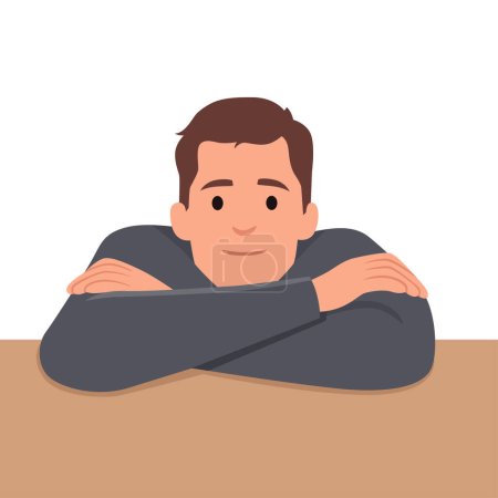 Illustration for Handsome man looking at camera with head lying on crossed arms. arms resting is looking at the camera. Flat vector illustration isolated on white background - Royalty Free Image