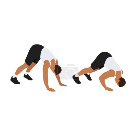 Illustration for Man doing Pike push up exercise. Flat vector illustration isolated on white background - Royalty Free Image