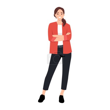 Illustration for Young positive gorgeous woman standing crossed arms. Flat vector illustration isolated on white background - Royalty Free Image