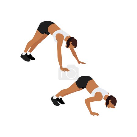Illustration for Woman doing Pike pushup exercise. Flat vector illustration isolated on white background - Royalty Free Image