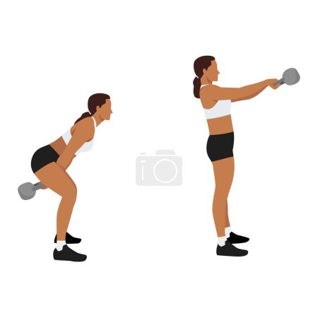 Frau bei einer russischen Kettlebell-Schaukelübung. Flache Vektordarstellung isoliert auf weißem Hintergrund. Workout-Zeichensatz
