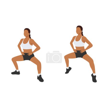 Illustration for Woman doing plie squat calf raise exercise. Flat vector illustration isolated on white background - Royalty Free Image