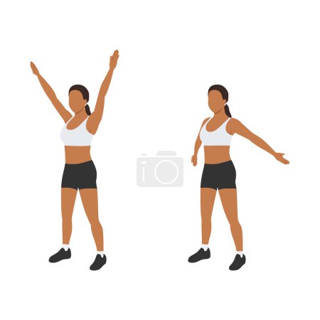 Téléchargez les illustrations : Femme faisant de grands cercles de bras exercice. Illustration vectorielle plate isolée sur fond blanc - en licence libre de droit