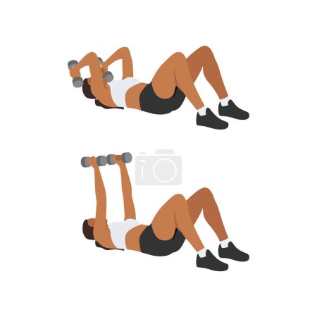 Woman doing lying trice extension exercise. Flat vector illustration isolated on white background