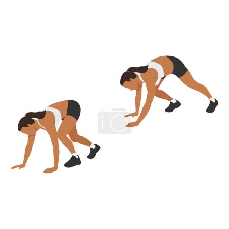 Illustration for Bear Crawl Exercise introduction step with healthy woman. Illustration about workout position guideline. - Royalty Free Image