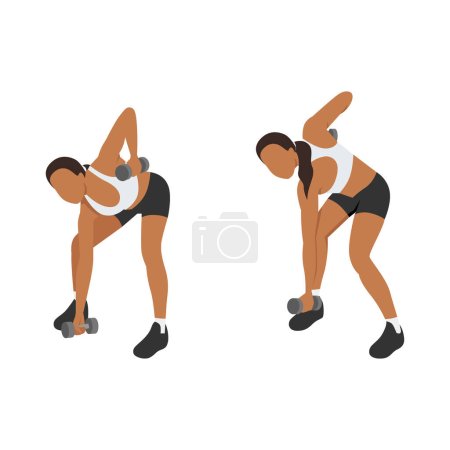 Téléchargez les illustrations : Femme faisant arc et flèche squat exercice de traction. Illustration vectorielle plate isolée sur fond blanc - en licence libre de droit