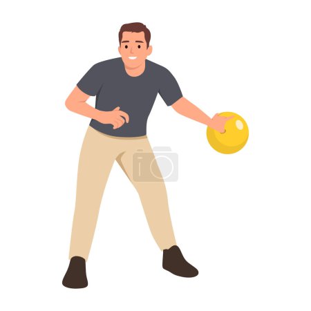 Illustration for Man bowling player holding a ball ready to throw. Flat vector illustration isolated on white background - Royalty Free Image