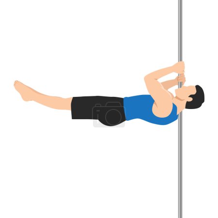 Illustration for Young man doing pole dancing. Flat vector illustration isolated on white background - Royalty Free Image
