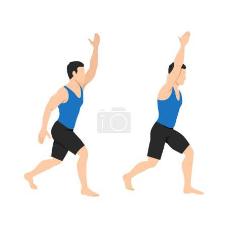 Illustration for Man doing Split jacks exercise. Flat vector illustration isolated on white background - Royalty Free Image