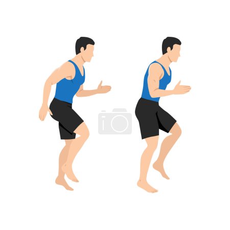 Ilustración de El hombre que hace pies rápidos hace ejercicio. Ilustración vectorial plana aislada sobre fondo blanco - Imagen libre de derechos