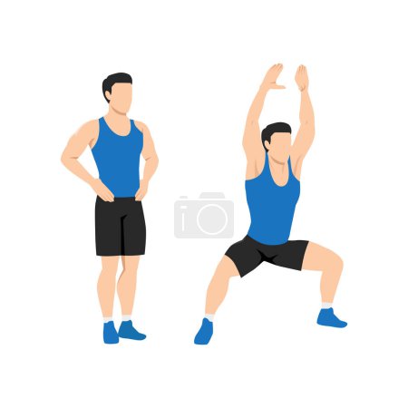 Illustration for Man doing Jumping plyo jacks. star jumps exercise. Flat vector illustration isolated on white background - Royalty Free Image