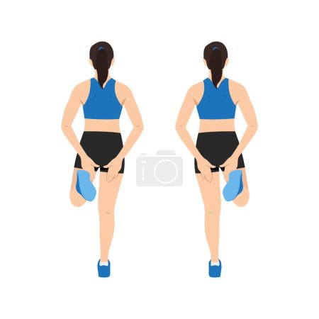Woman doing Explosive bum kicks exercise. Flat vector illustration isolated on white background