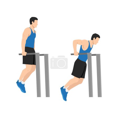 Illustration for Man doing trice dip exercise. Flat vector illustration isolated on white background - Royalty Free Image