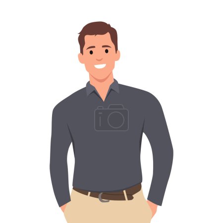 Illustration for Handsome confident man bear in jeans with hands in pocket. Flat vector illustration isolated on white background - Royalty Free Image
