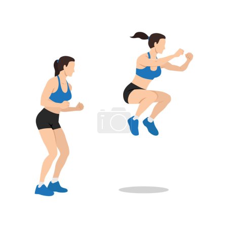 Illustration for Woman doing Knee tuck jumps exercise. Flat vector illustration isolated on white background - Royalty Free Image