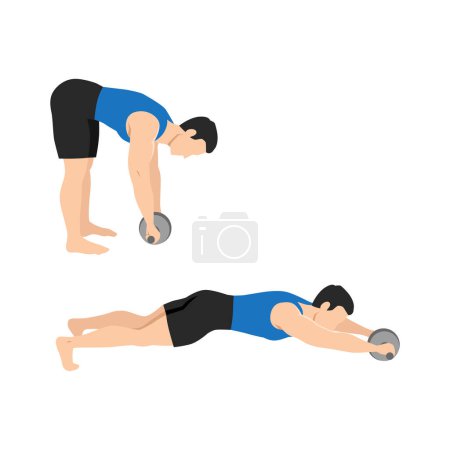 Illustration for Man doing standing abdominal roller exercise side view. Flat vector illustration isolated on white background - Royalty Free Image