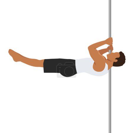 Illustration for Young man doing pole dancing. Flat vector illustration isolated on white background - Royalty Free Image