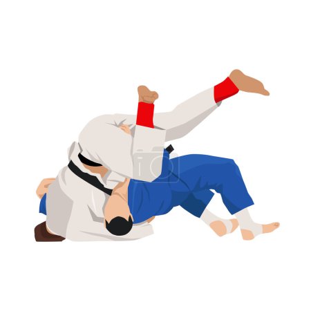 Ilustración de Atleta judoista, judoka, luchador en un duelo, pelea, combate. Judo deporte, arte marcial. - Imagen libre de derechos