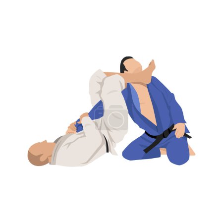 Ilustración de Dos atletas brasileños Jiu Jitsu luchando contra el estrangulamiento. Ilustración vectorial plana aislada sobre fondo blanco - Imagen libre de derechos