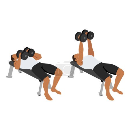 Illustration for Man doing laying dumbbell svend press exercise. - Royalty Free Image