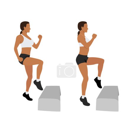 Téléchargez les illustrations : Femme faisant l'exercice du robinet d'orteil. Illustration vectorielle plate isolée sur fond blanc - en licence libre de droit