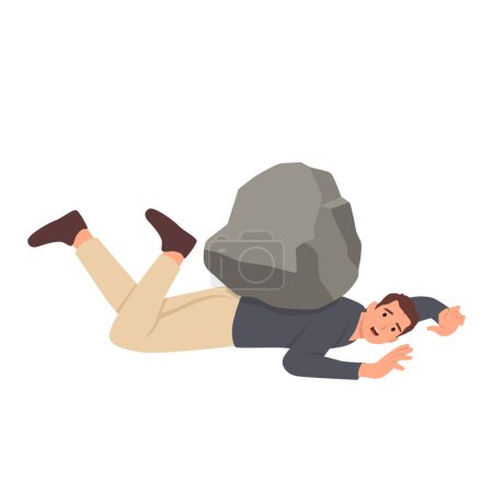 Businessman with his head squeezed between a rock. Flat vector illustration isolated on white background