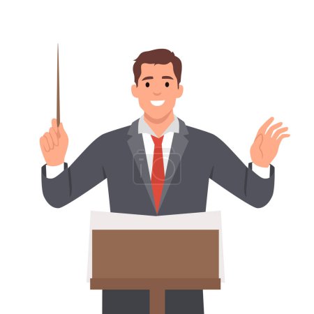 Illustration for Person who directs the performance of orchestra or choir. Bandleader. Flat vector illustration isolated on white background - Royalty Free Image