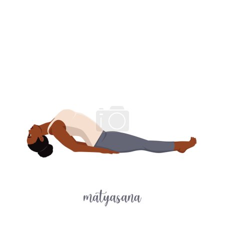 Téléchargez les illustrations : Femme faisant position Yoga - matsyasana. Illustration vectorielle plate isolée sur fond blanc - en licence libre de droit