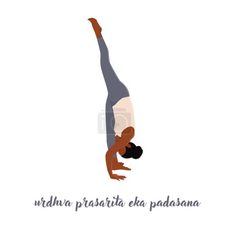 Illustration for Woman doing Standing splits or Urdhva Prasarita Eka Padasana yoga pose. Flat vector illustration isolated on white background - Royalty Free Image