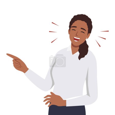 Ilustración de Mujer joven riendo mientras señala. Ilustración vectorial plana aislada sobre fondo blanco - Imagen libre de derechos