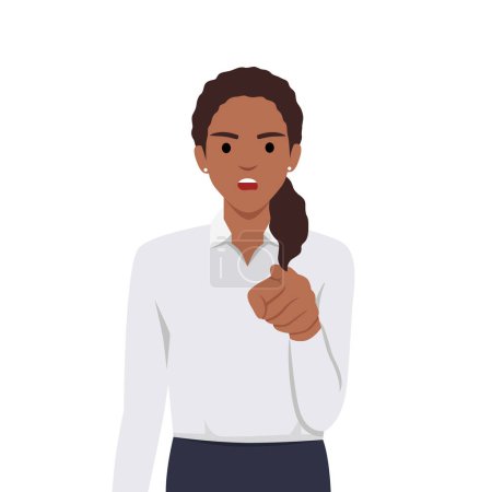 Furious businesswoman feel emotional screaming and scolding. woman point with finger shout and lecture. Flat vector illustration isolated on white background