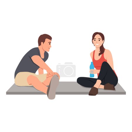 Illustration for Couple exercising together in sports wear. Flat vector illustration isolated on white background - Royalty Free Image