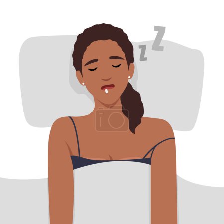 Frau schläft und schnarcht. Schnarchen Gesundheitsproblem Konzept. Flache Vektordarstellung isoliert auf weißem Hintergrund