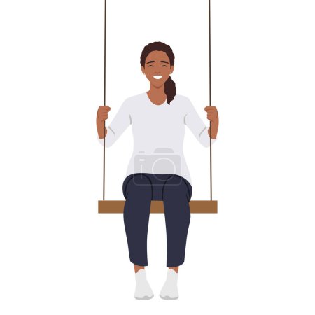 Illustration for Young woman with long hair sitting on swing. Flat vector illustration isolated on white background - Royalty Free Image