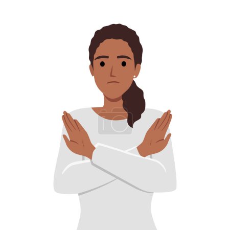 Illustration for Angry woman standing with the crossed arms, no sign. Flat vector illustration isolated on white background - Royalty Free Image