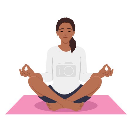 Meditation wirkt sich positiv auf Körper, Geist und Emotionen aus. Flache Vektordarstellung isoliert auf weißem Hintergrund